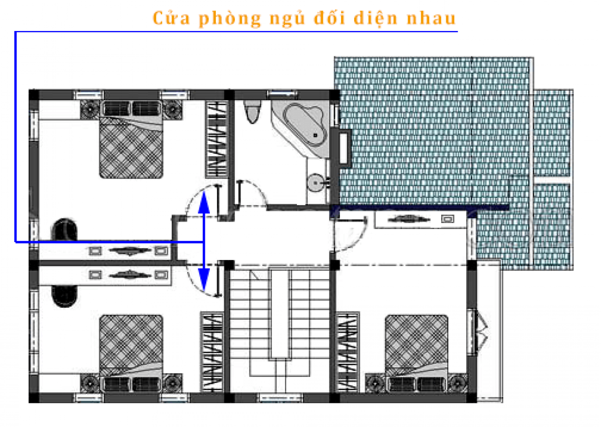 Hai cửa phòng ngủ đối diện nhau