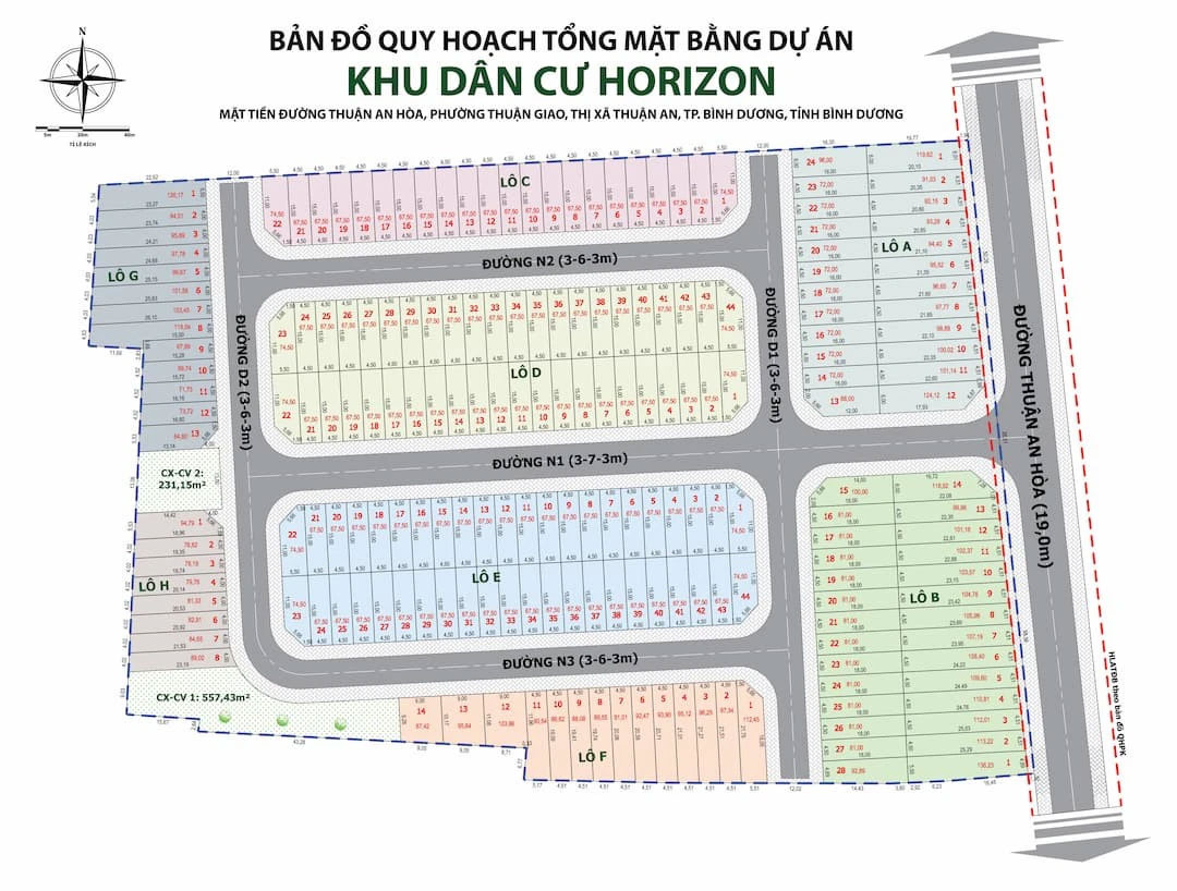 Sơ đồ phân lô Horizon Homes Thuận An